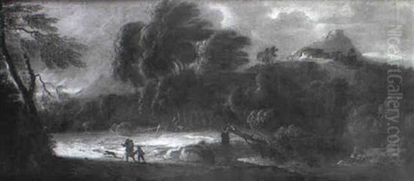 An Italianate Landscape With Peasants On A Path In A Storm Oil Painting by Jan de Momper