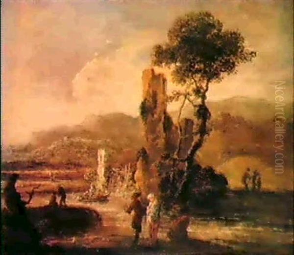 Paesaggio Romano Con Figure, Fiume E Ruderi Oil Painting by Jan de Momper