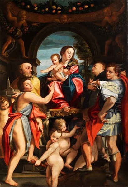 Madonna Di San Giorgio (after Correggio) Oil Painting by Domenico Mona