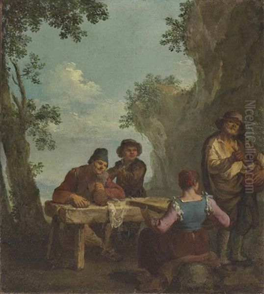 A Merry Company Making Music Oil Painting by Paolo Monaldi