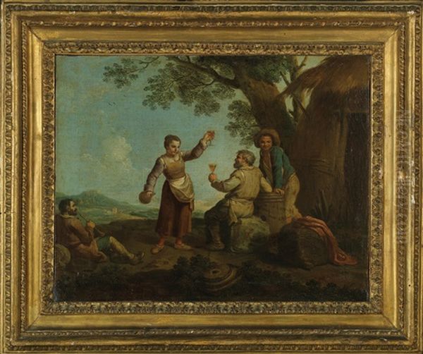 A Rural Scene With Carousing Peasants; And A Music-making Party Outdoors Oil Painting by Paolo Monaldi