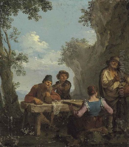 Four Peasants Playing Music Oil Painting by Paolo Monaldi