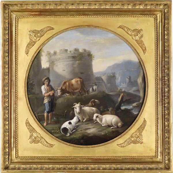 Campagnalandschaft Mit Hirten Und Vieh (+ Another, Similar; Pair) Oil Painting by Paolo Monaldi