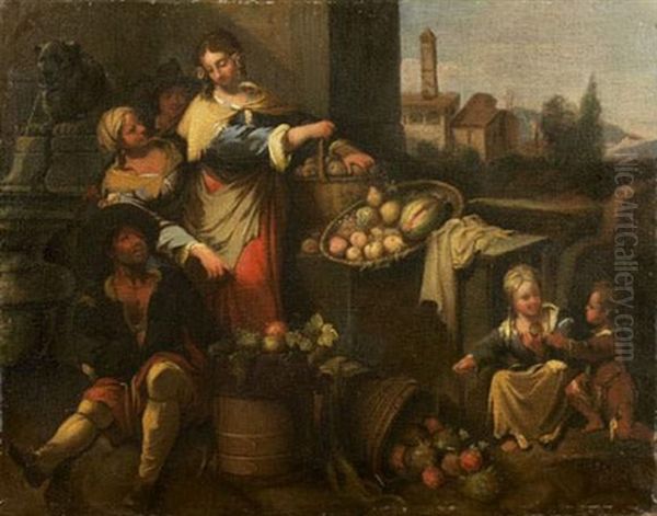 La Vendeuse De Legumes Oil Painting by Paolo Monaldi