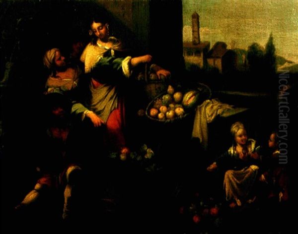 La Vendeuse De Legumes Oil Painting by Paolo Monaldi