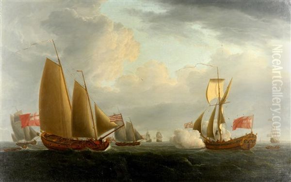 Admiralty Yachts Competing In A Trial Of Sailing Off Harwich Oil Painting by Peter Monamy