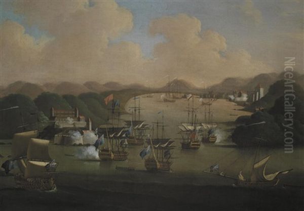 The Capture Of Porto Bello, 21st November 1739 Oil Painting by Peter Monamy