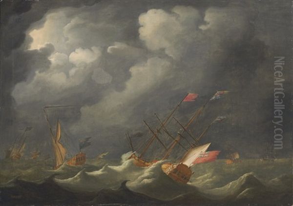 The Royal Yacht Carolina With King George I On Board, Returning To England In Oil Painting by Peter Monamy