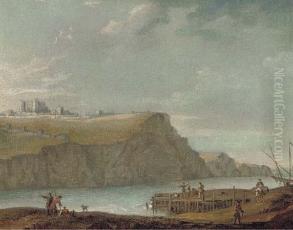 A Capriccio: Figures On The Quayside Below The Castle At Dover Oil Painting by Peter Monamy