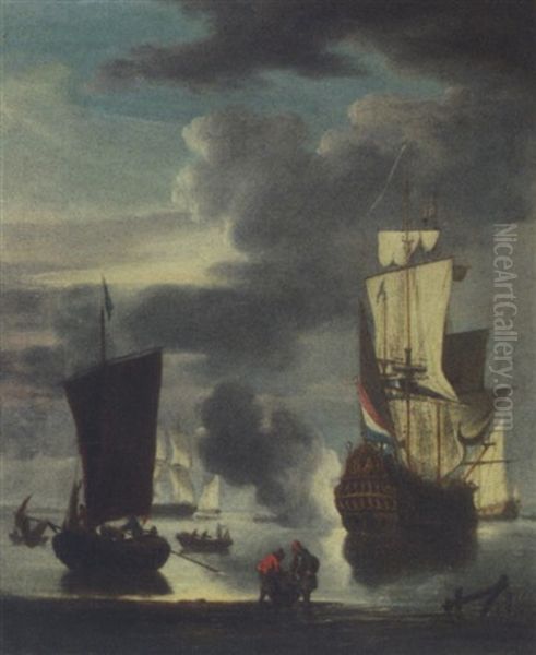 A Dutch Man-o'war Signaling Its Departure From The Anchorage Oil Painting by Peter Monamy