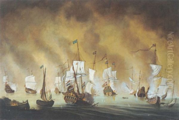 A Seventeenth Century Skirmish Between Dutch And Danish Warships by Peter Monamy