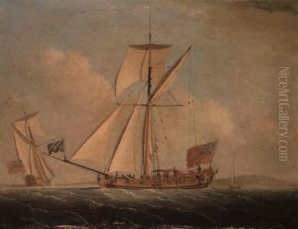 An English Cutter-rigged Yacht In Two Positions Oil Painting by Peter Monamy