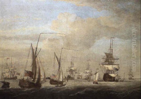 The Fleet At The Nore Preparing To Sail, C.1730 Oil Painting by Peter Monamy