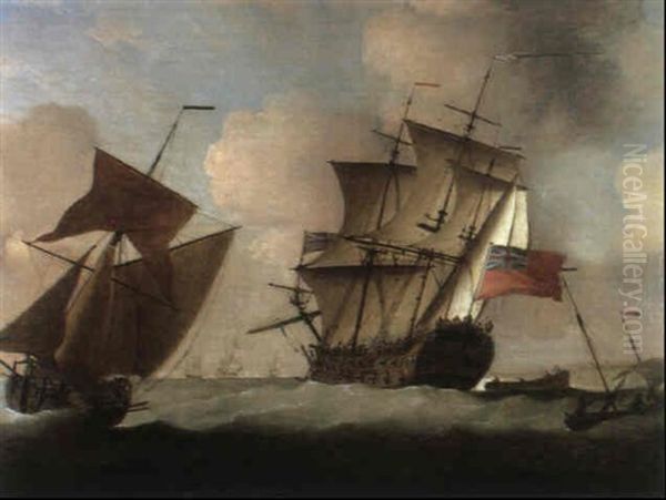 A Third-rate Joining Her Squadron Off Elizabeth Castle,     Jersey Oil Painting by Peter Monamy