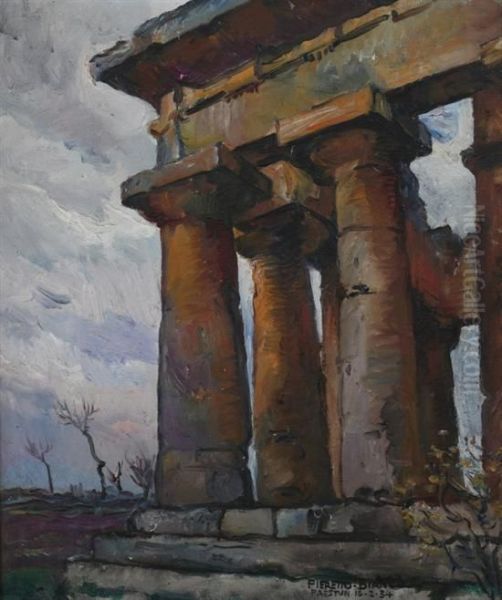 Temple Of Neptune, Paestum Oil Painting by Pieretto Bortoluzzi Bianco