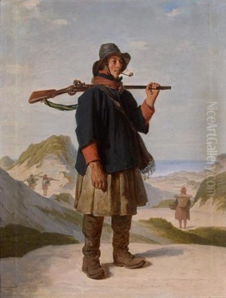 Chasseur Dans Les Dunes Oil Painting by Jean-Jacques-Francois Monanteuil