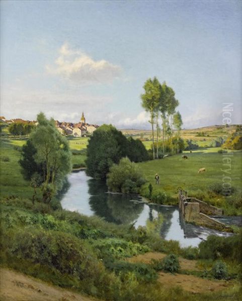 La Saone Au Bas De Lironcourt, Vosges Oil Painting by Jean Ferdinand Monchablon