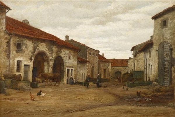 Quiet Day In The Village Oil Painting by Jean Ferdinand Monchablon