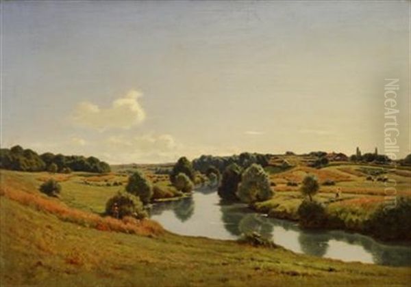 Pastoral Landscape With Figures Oil Painting by Jean Ferdinand Monchablon