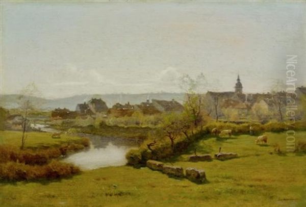 Blick Auf Das Dorf Chatillon-sur-saone Oil Painting by Jean Ferdinand Monchablon