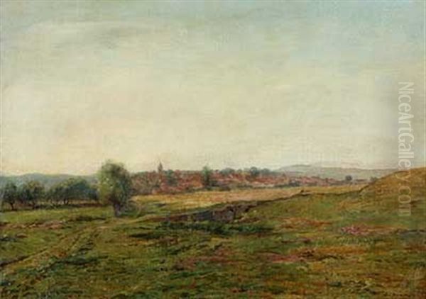 Kleine Stadt In Weitlaufiger Sommerlandschaft Oil Painting by Jean Ferdinand Monchablon