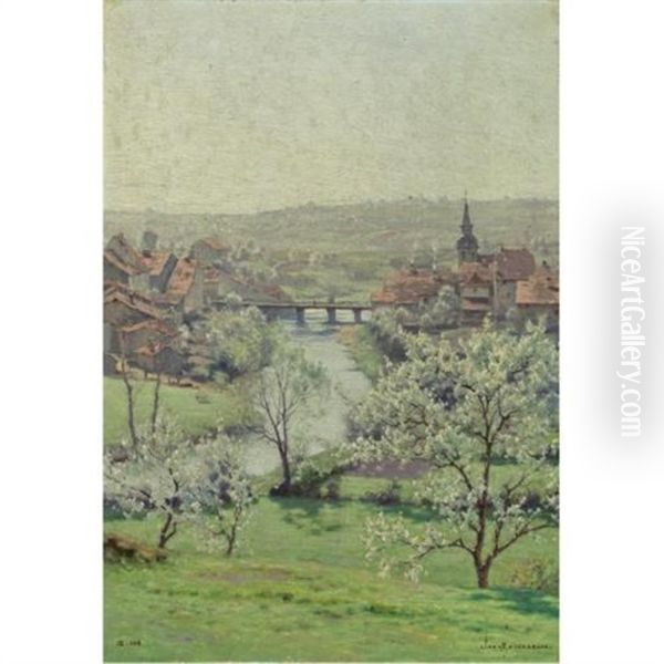 La Saone A Jonville In The Spring Oil Painting by Jean Ferdinand Monchablon