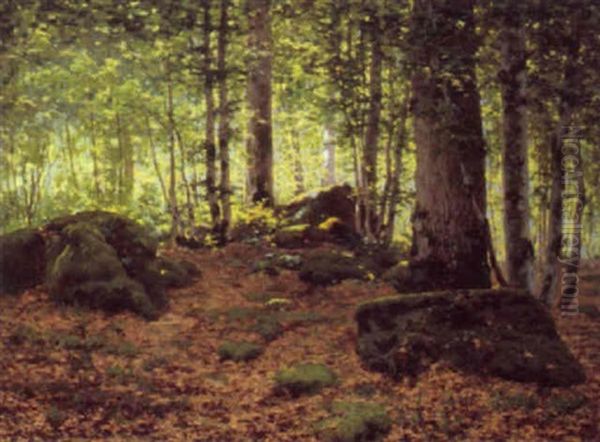 Woodland Landscape Oil Painting by Jean Ferdinand Monchablon