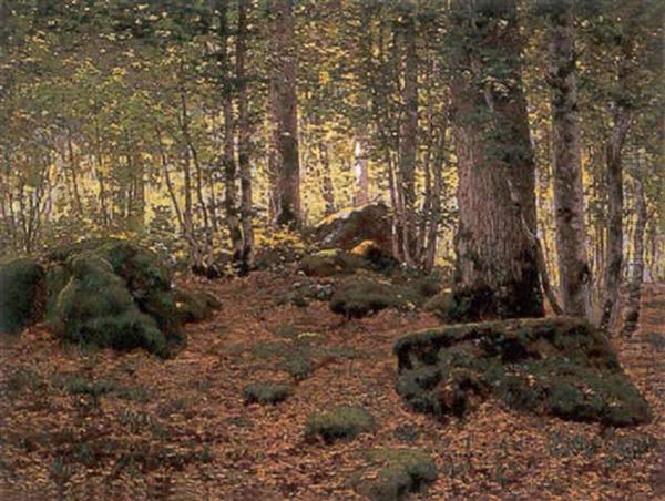 Luminous Forest At Fontainebleau Oil Painting by Jean Ferdinand Monchablon