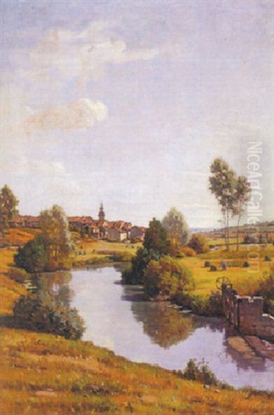 Bords De La Saone, Pres Lironcourt (vosges) Oil Painting by Jean Ferdinand Monchablon