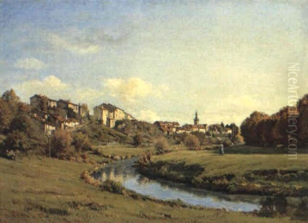 Bords De L'apance A Chatillon Oil Painting by Jean Ferdinand Monchablon