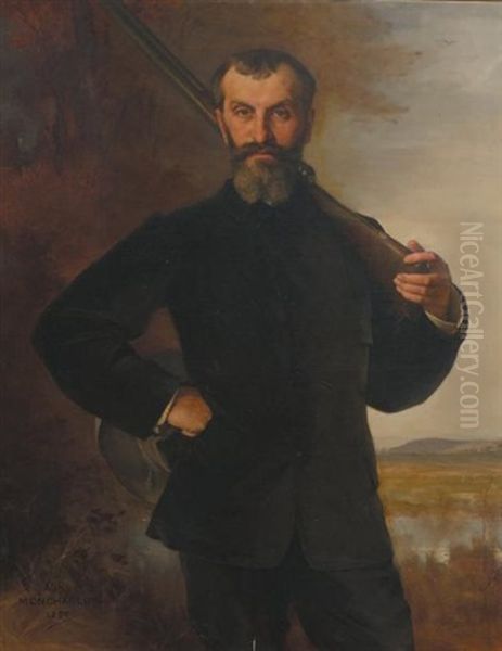 Portrait D'un Chasseur Oil Painting by Xavier Alphonse Monchablon