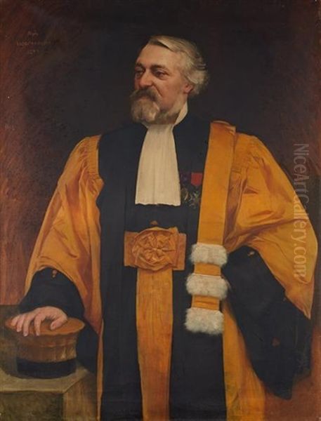 Portrait D'un Docteur En Arts Et Lettres En Robe De Ceremonie Oil Painting by Xavier Alphonse Monchablon