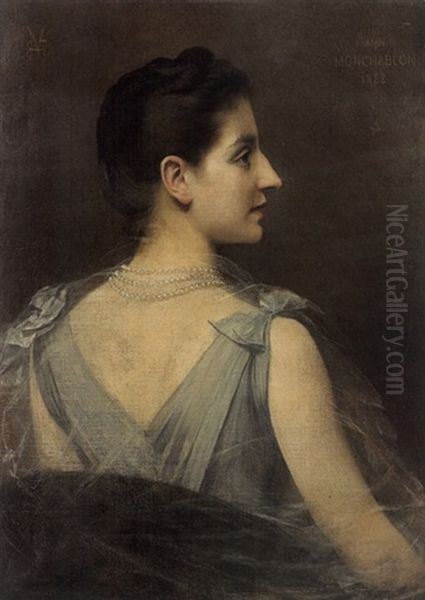 Portait De Femme Vue De Profil Oil Painting by Xavier Alphonse Monchablon