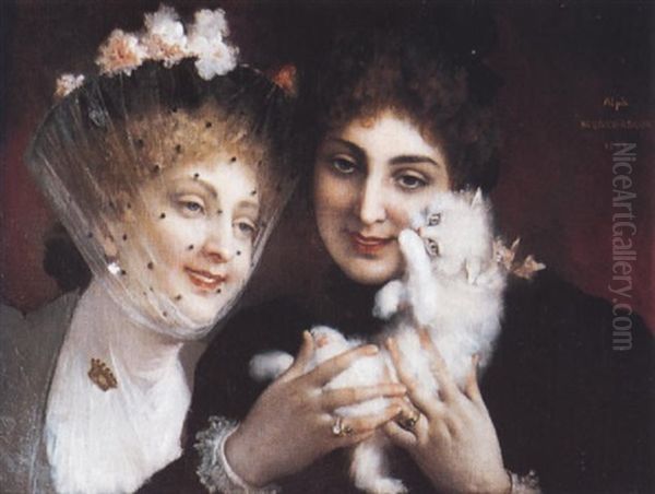 Jeunes Femmes Au Chaton by Xavier Alphonse Monchablon