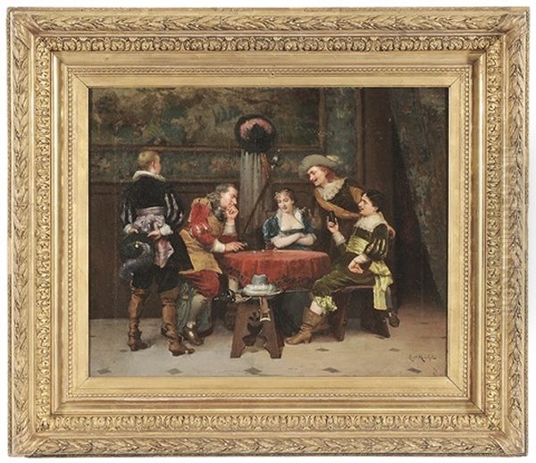 A Game Of Dice Oil Painting by L. Monchot