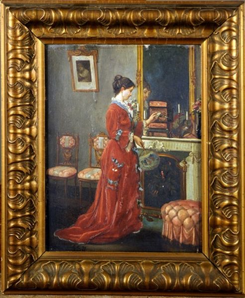 Elegante A La Robe Rouge Oil Painting by L. Monchot