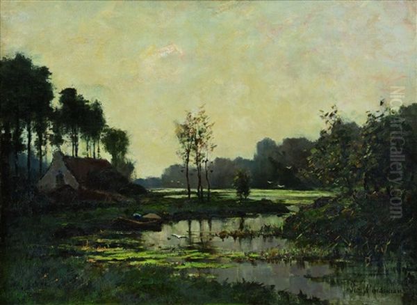 A Farmhouse Near The Waterfront Oil Painting by Frits Mondriaan