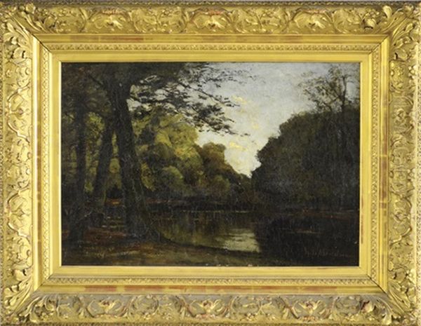 A Barbizon Landscape At Dusk With Trees And A Pond Oil Painting by Frits Mondriaan