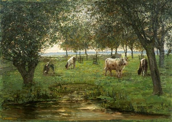 'grazende Kalfjes' / Grazing Calves Oil Painting by Piet Mondrian