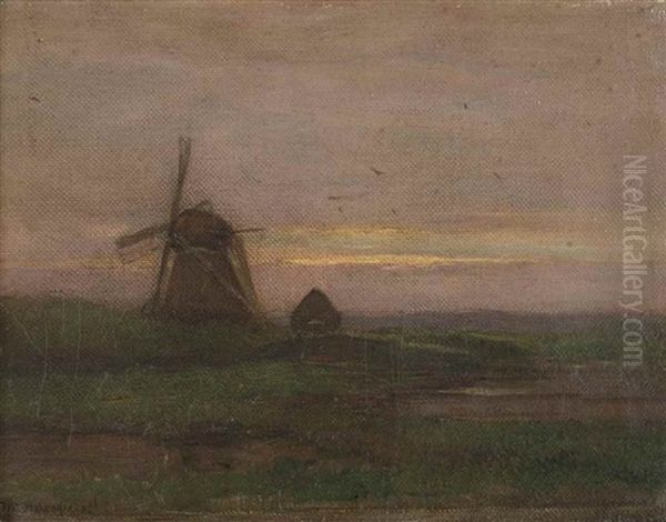 Oostzijdse Mill With Streaked Reddish Sky Oil Painting by Piet Mondrian