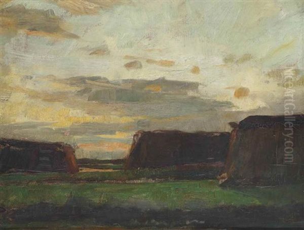 Three Haystacks In A Field Oil Painting by Piet Mondrian