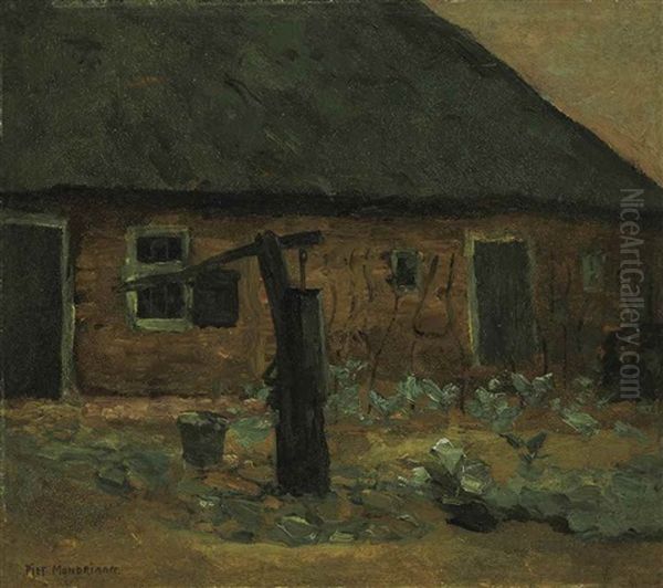 Boerderij Waarvoor Een Waterpomp Oil Painting by Piet Mondrian