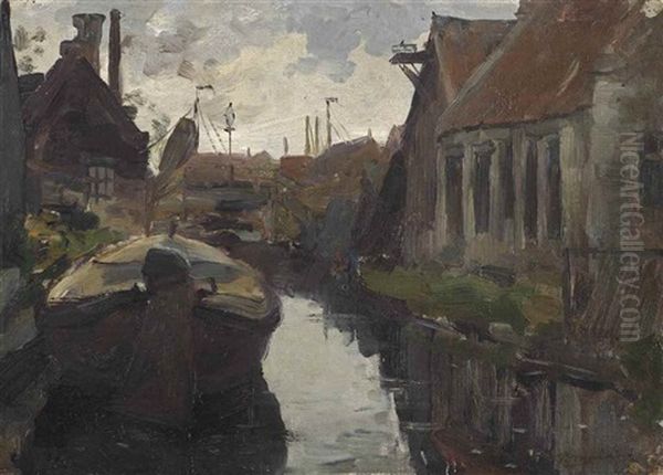 Lange Bleekerssloot With Barge Oil Painting by Piet Mondrian