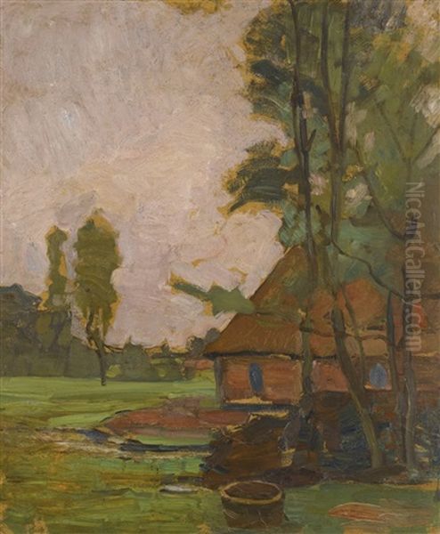 Farm Building And Well Oil Painting by Piet Mondrian