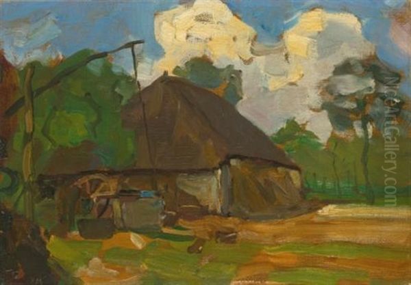 Farm Building With Well In Daylight Oil Painting by Piet Mondrian