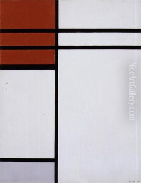 Composition (a) En Rouge Et Blanc Oil Painting by Piet Mondrian