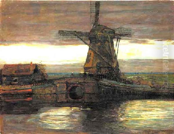 Stammer Mill With Streaked Sky Oil Painting by Piet Mondrian