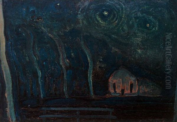 Night Landscape Oil Painting by Piet Mondrian