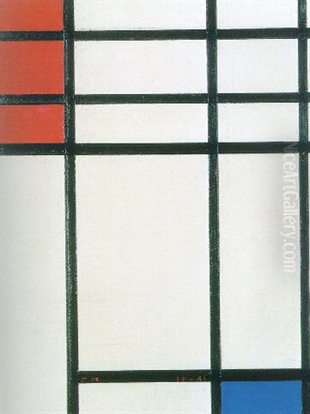 Composition With Red And Blue Oil Painting by Piet Mondrian