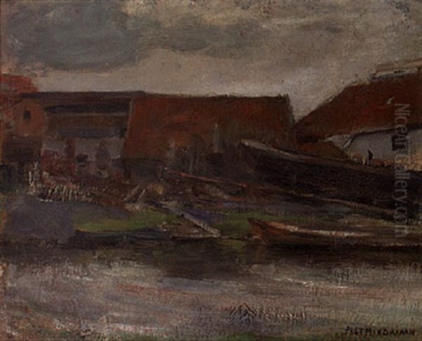 Ship-building Yard, Amsterdam Oil Painting by Piet Mondrian